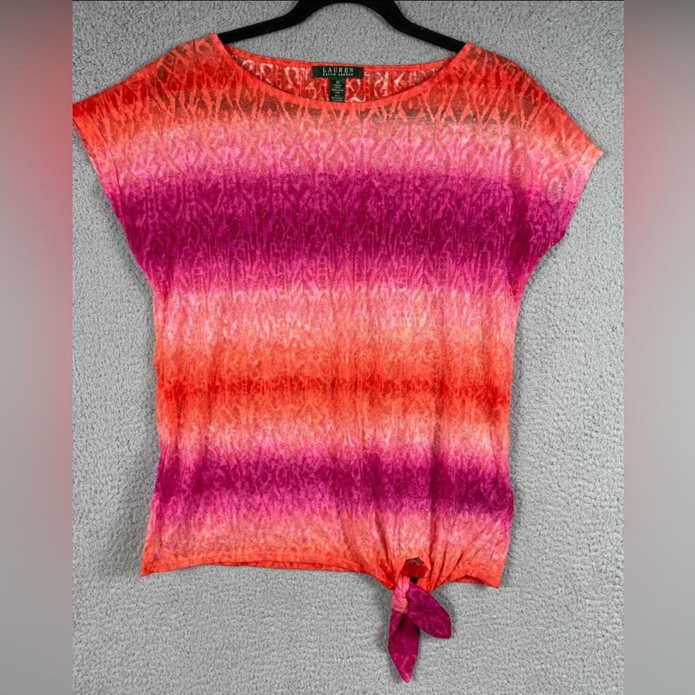 Lauren Ralph Lauren Womens Pink & Orange Top With Tie At Bottom Size S